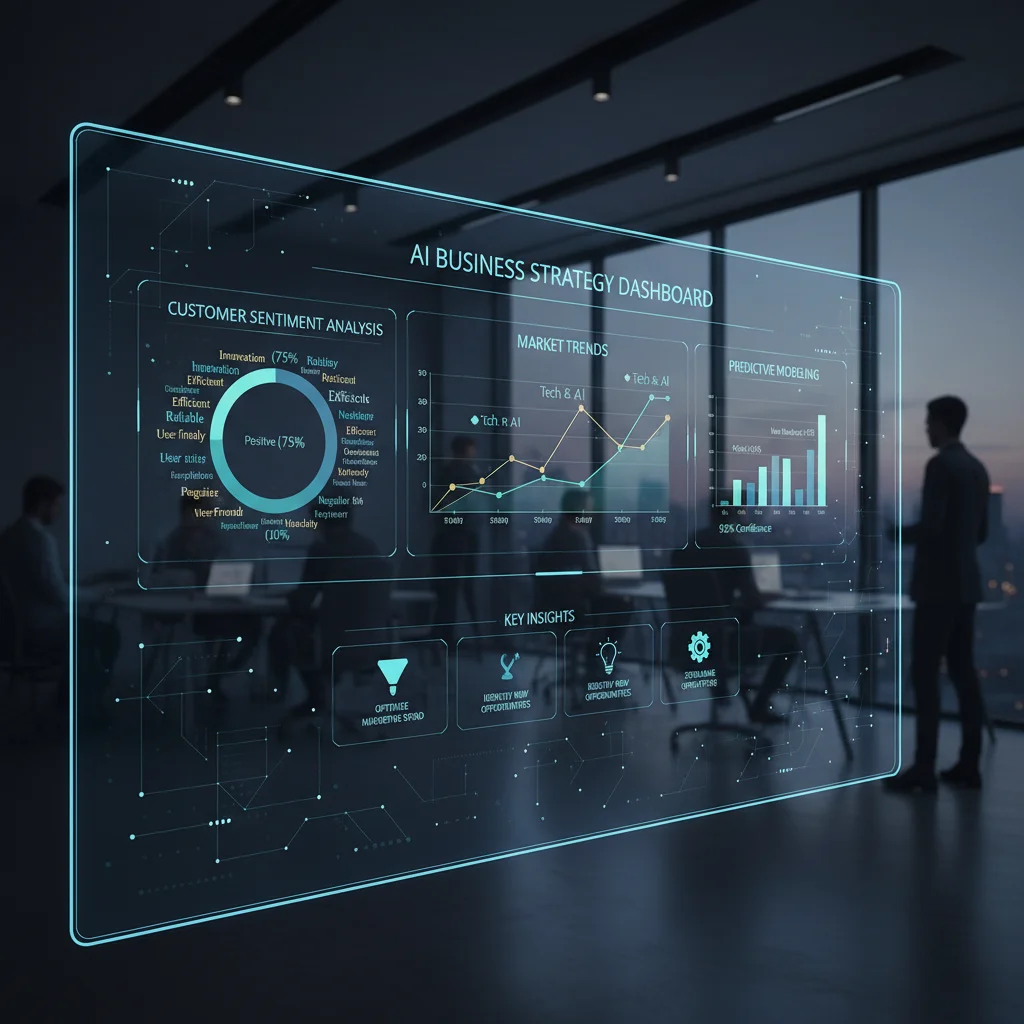 AI analytics dashboard showing market trends and customer insights for strategic decision-making.
