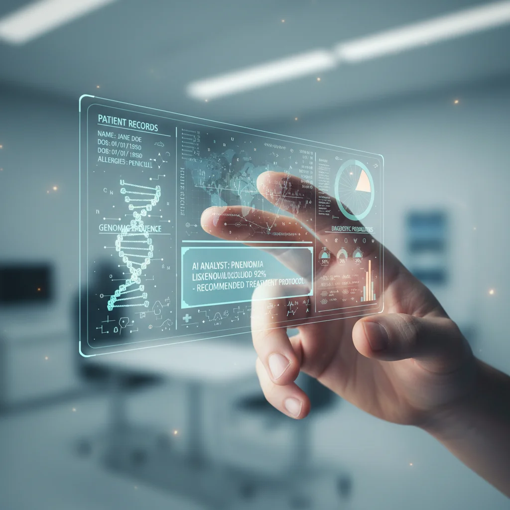 Doctor analyzing AI-powered diagnostic data in real-time, enhancing medical accuracy