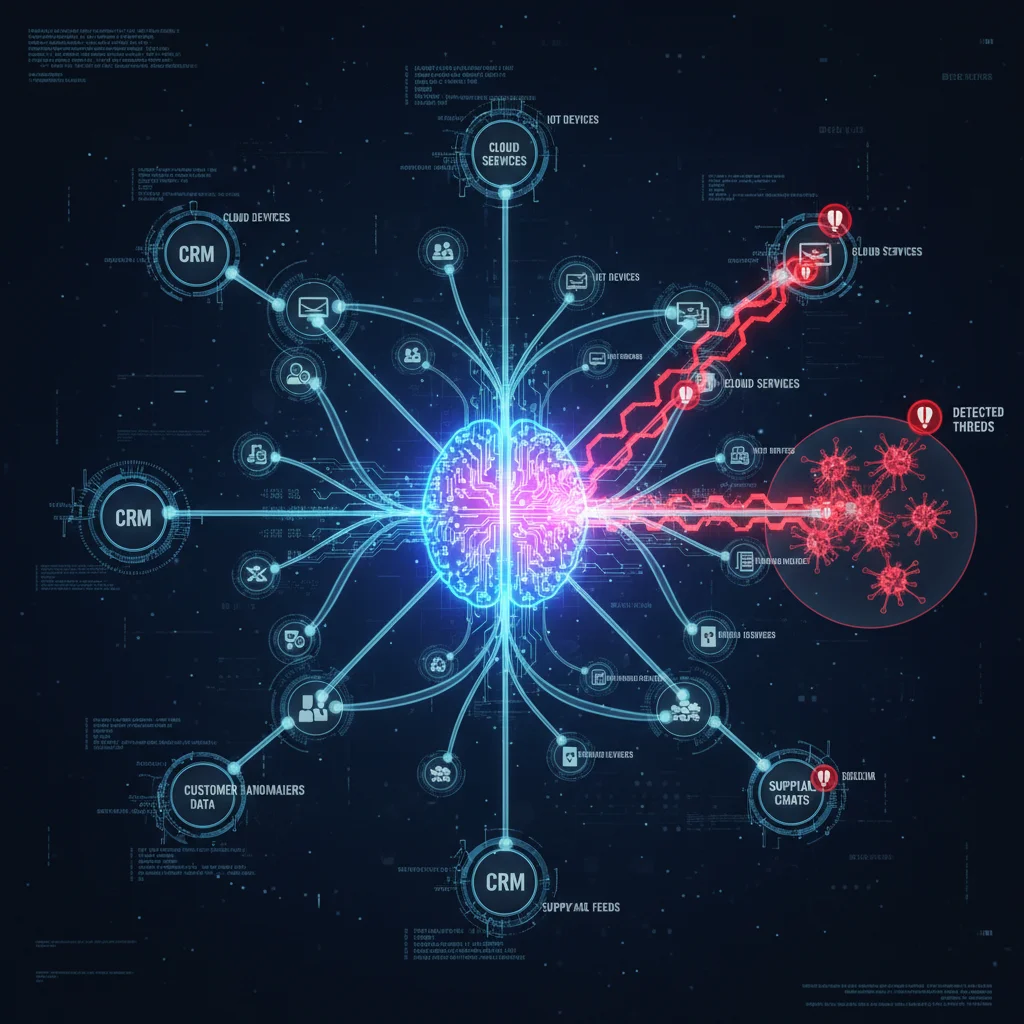 AI-driven threat detection system monitoring enterprise network for anomalies.