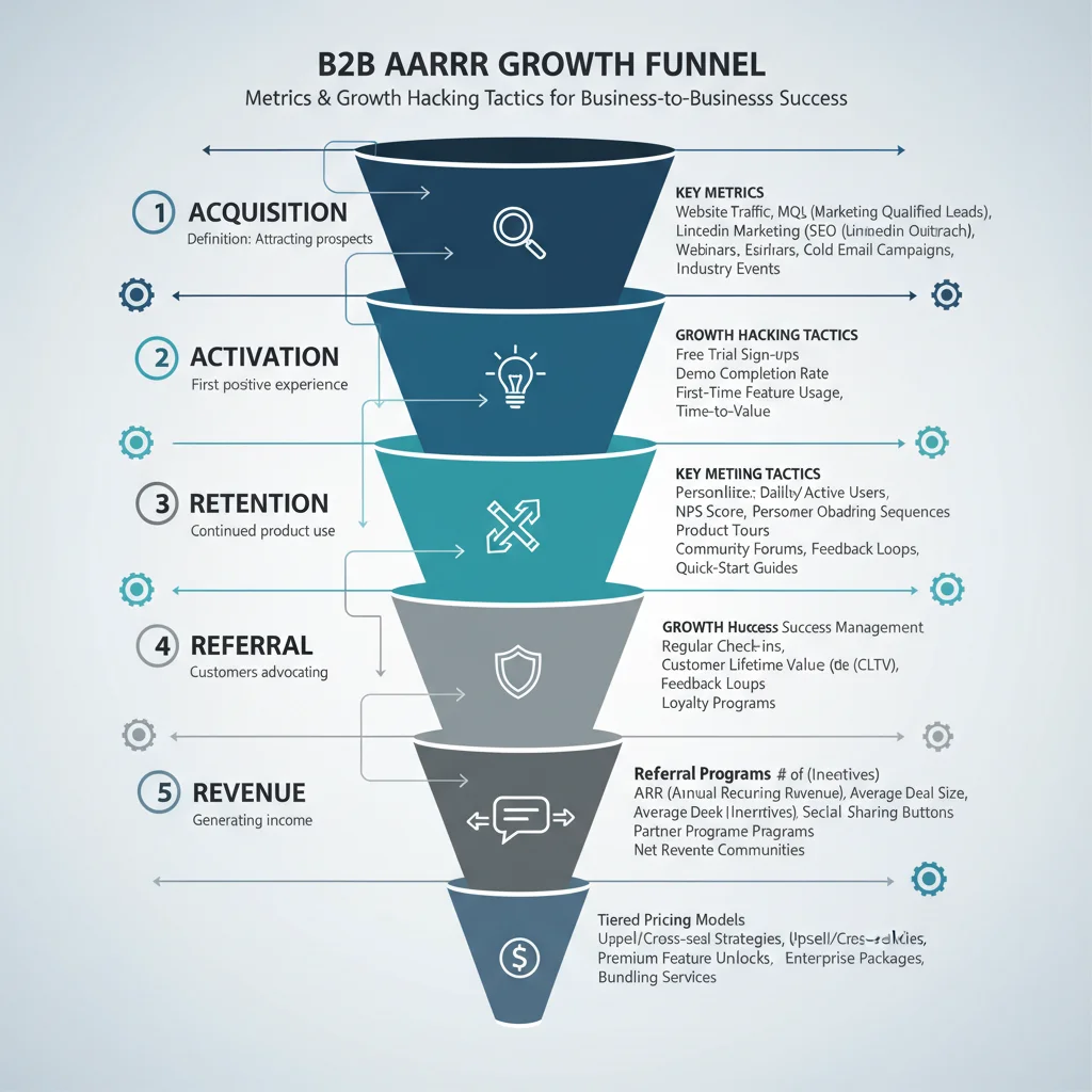 B2B AARRR funnel with growth hacking tactics