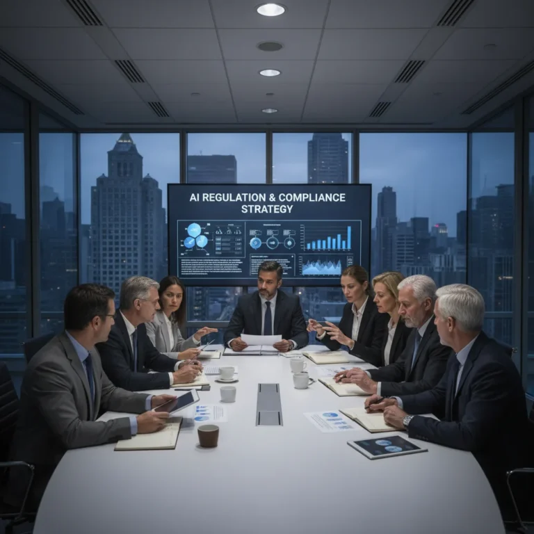 Business leaders discussing US AI regulatory compliance strategies