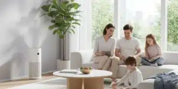 Family enjoying clean air in a modern home with advanced air purifier