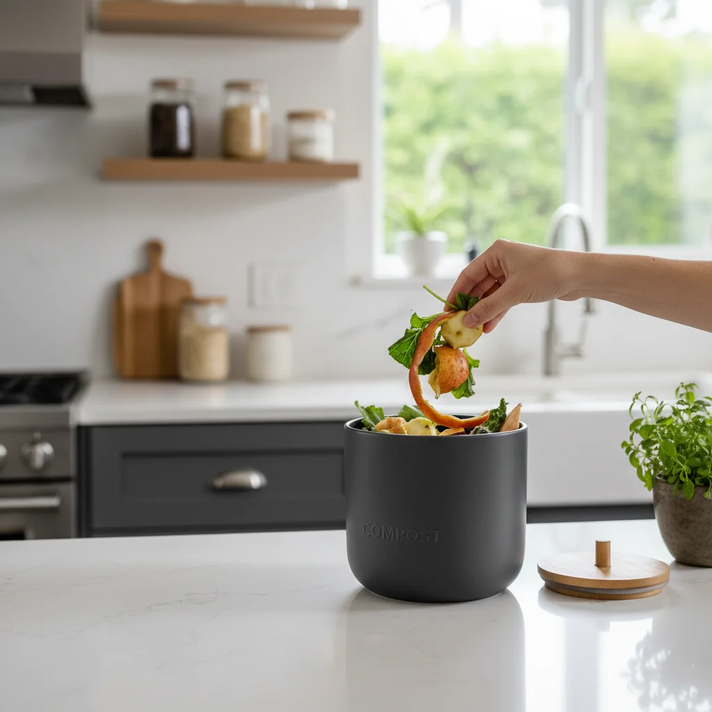 Composting food scraps in a countertop bin
