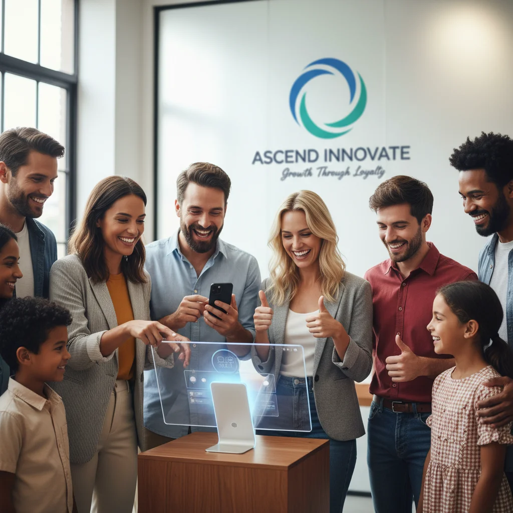 Customers happily engaging with an innovative product, demonstrating customer-centric growth.
