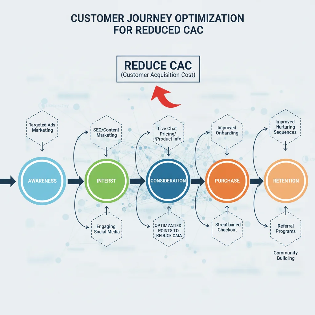 Diagram illustrating the customer journey and various touchpoints for CAC optimization.