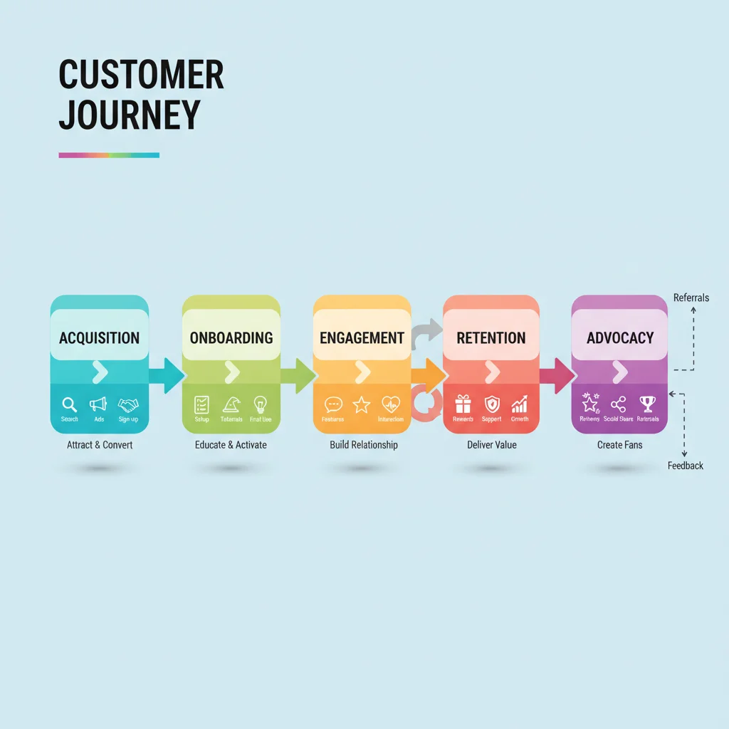 Infographic showing the customer journey stages and their impact on CLV