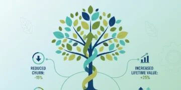 Infographic showing customer retention leading to business growth and reduced churn.
