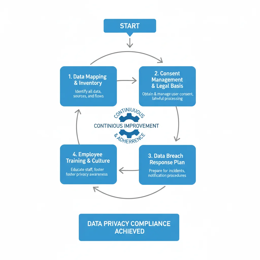 Flowchart illustrating steps for data privacy compliance for businesses.