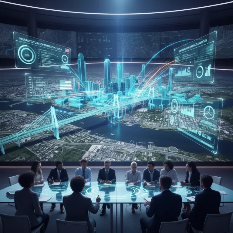 Digital twin model of a U.S. infrastructure project, showing data integration and analytical insights.
