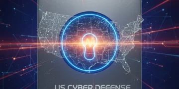 Futuristic digital lock representing robust cybersecurity for US businesses in 2026