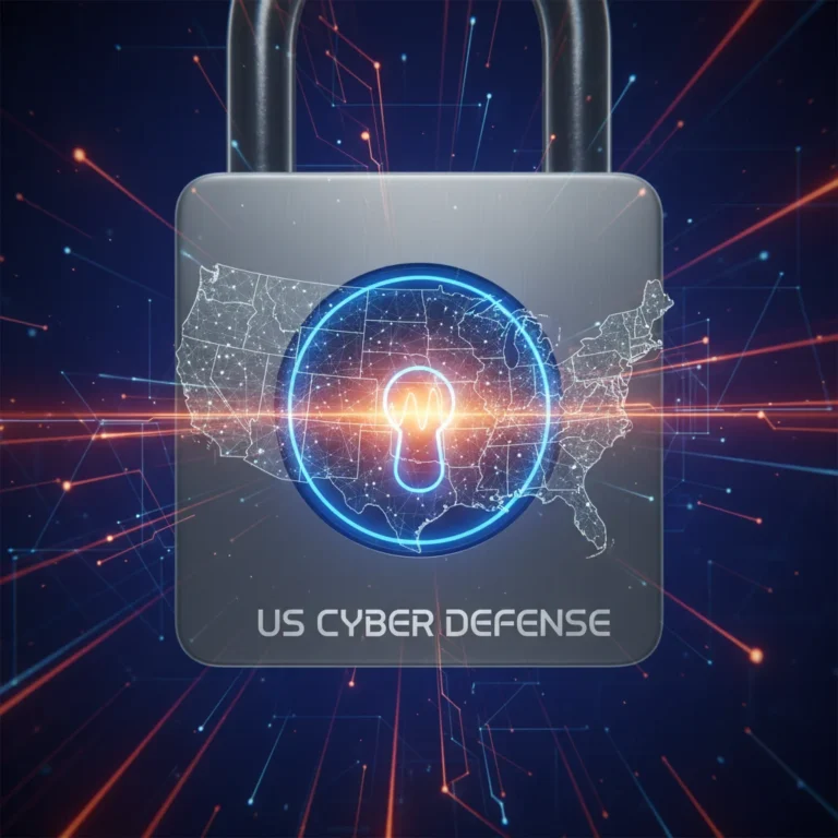 Futuristic digital lock representing robust cybersecurity for US businesses in 2026