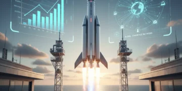 Space Commercialization: Top 5 U.S. Growth Opportunities by 2030 Futuristic rocket launching, symbolizing U.S. space commercialization growth
