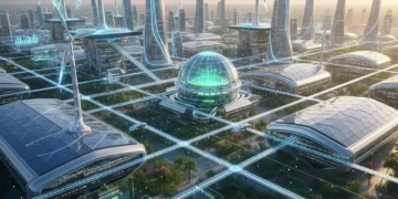 Futuristic smart grid integrating wind and solar for sustainable energy