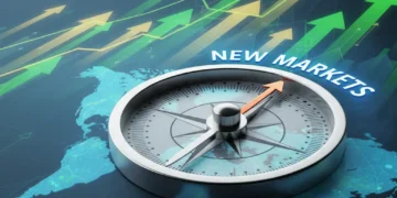 Unlock New Markets: 3-Month Growth Plan for 50% Expansion by 2026 Global map with a compass pointing to new markets, symbolizing business growth and expansion.