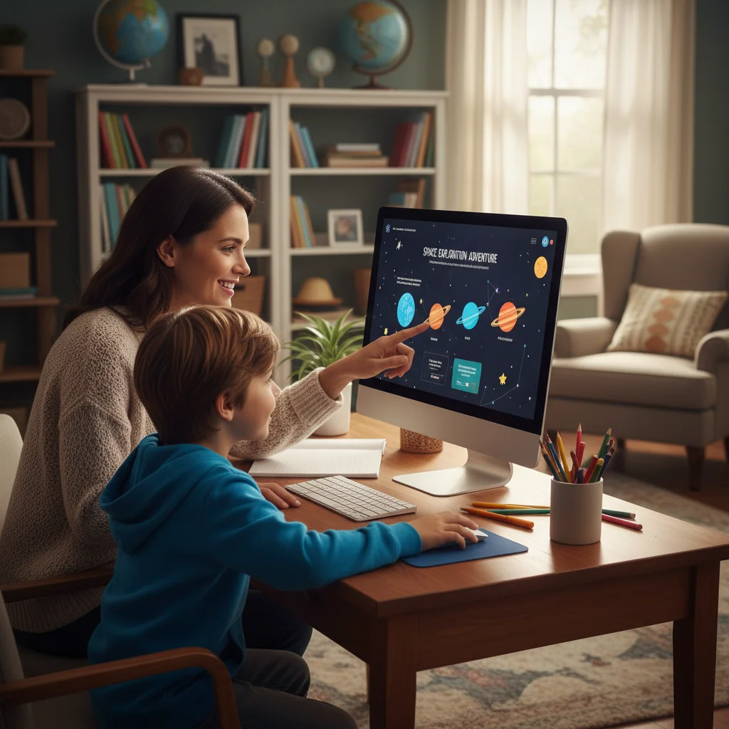 Parent and child engaging in guided educational screen time