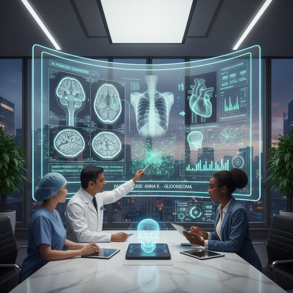 Healthcare professionals collaborating with AI for enhanced diagnostic precision