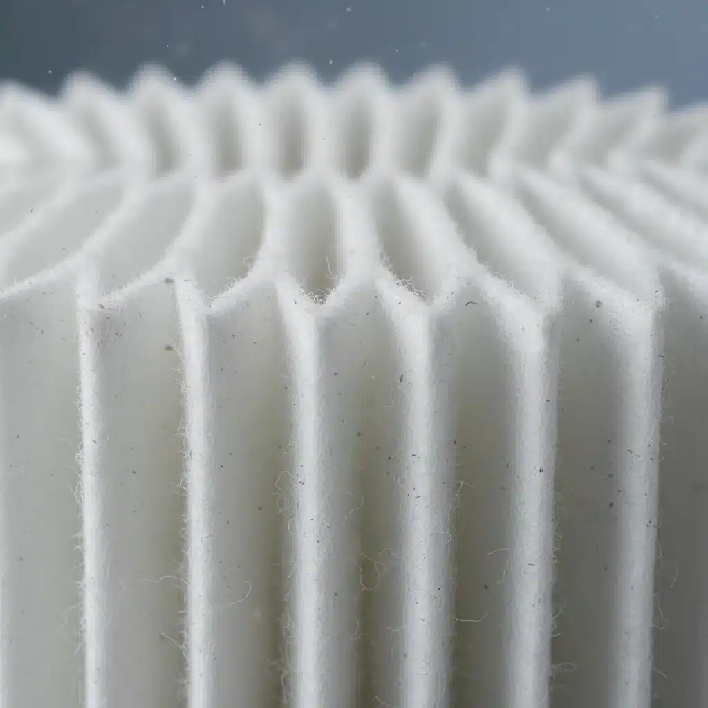 Close-up of a pleated HEPA filter capturing microscopic particles
