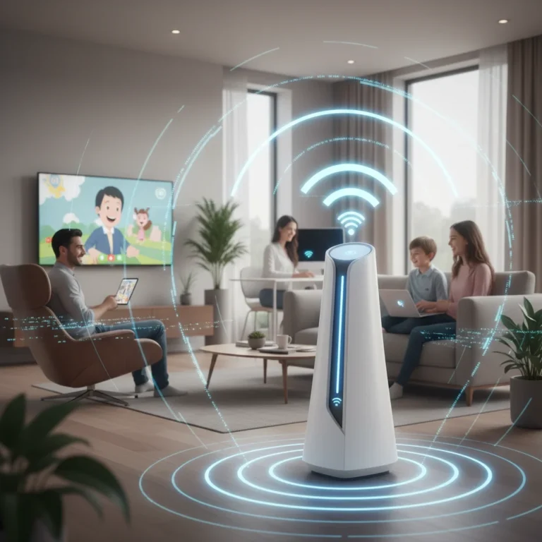 Family enjoying seamless internet with a strong Wi-Fi signal in a modern home