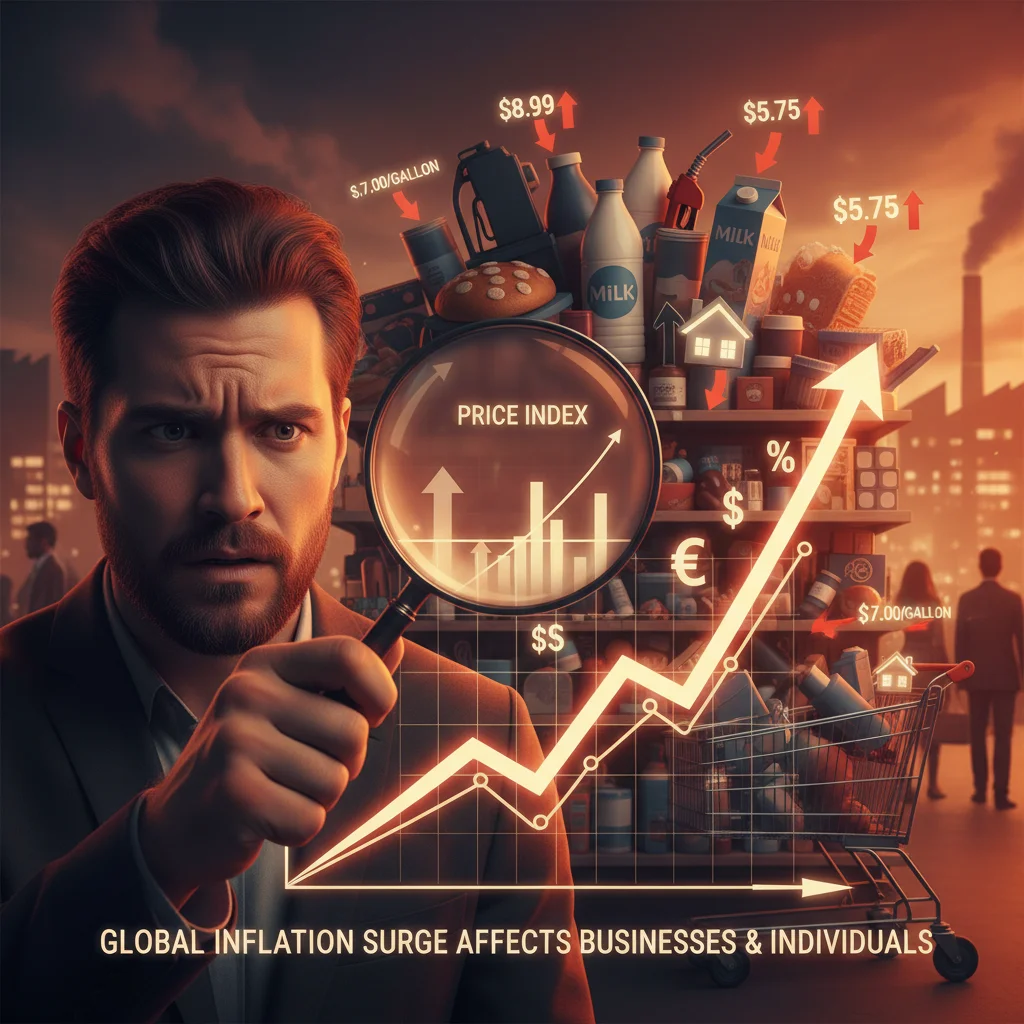 Visual representation of rising inflation impacting consumer purchasing power.