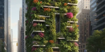 Vertical Garden Benefits: Transform Your Urban Space with Green Walls Lush vertical garden on a city building showcasing diverse plant life