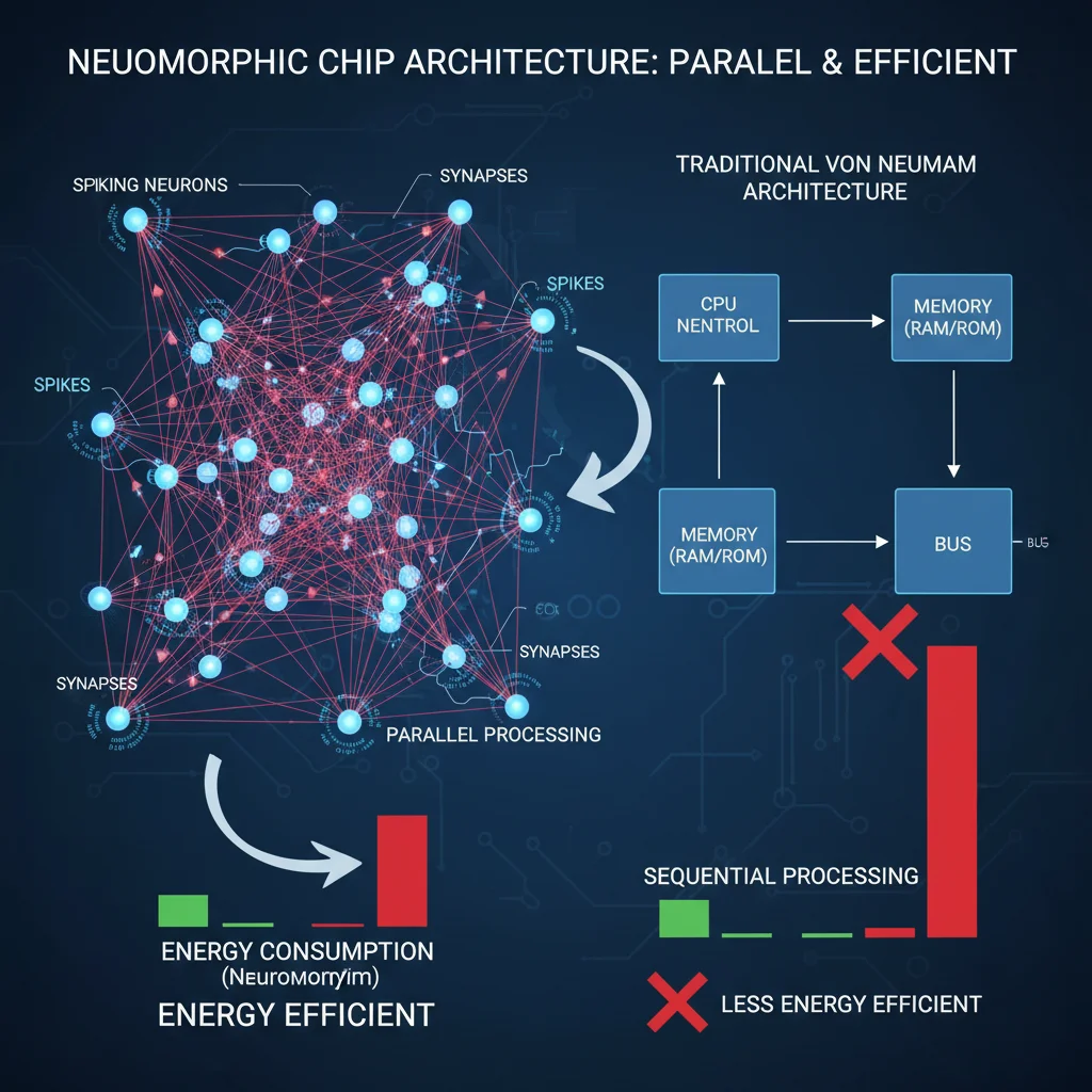 Diagram of a neuromorphic chip architecture with spiking neurons