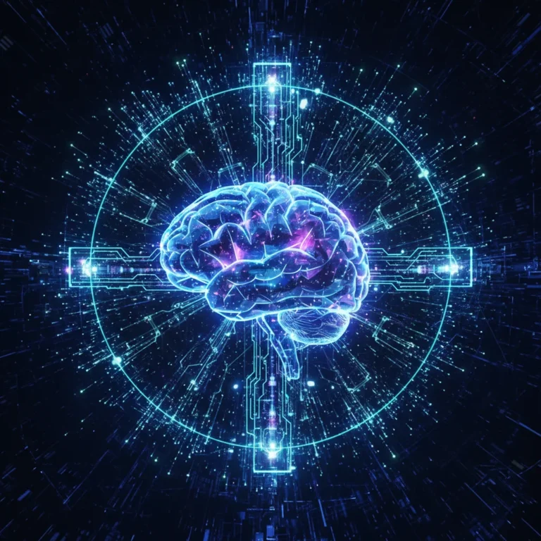 Brain-inspired neuromorphic computing architecture with glowing circuits