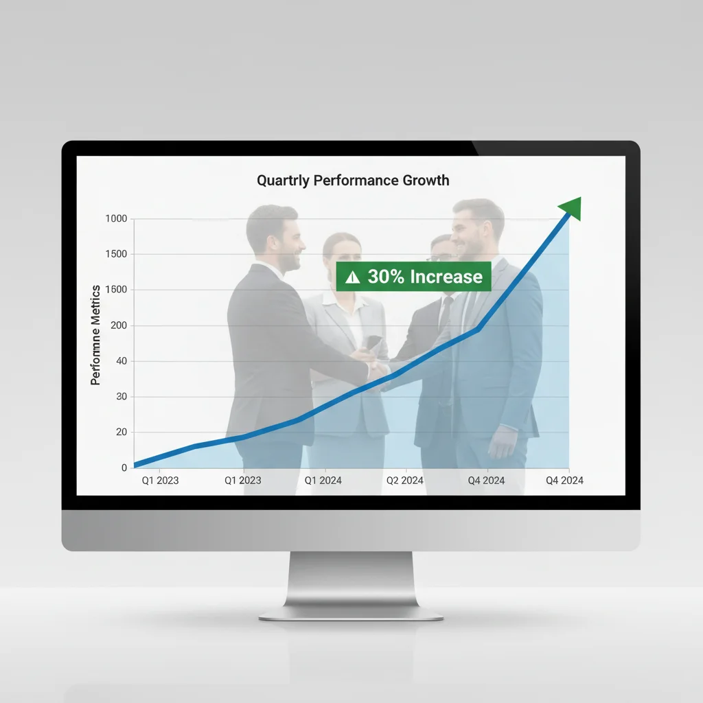 Performance metrics chart showing 30% growth with team success