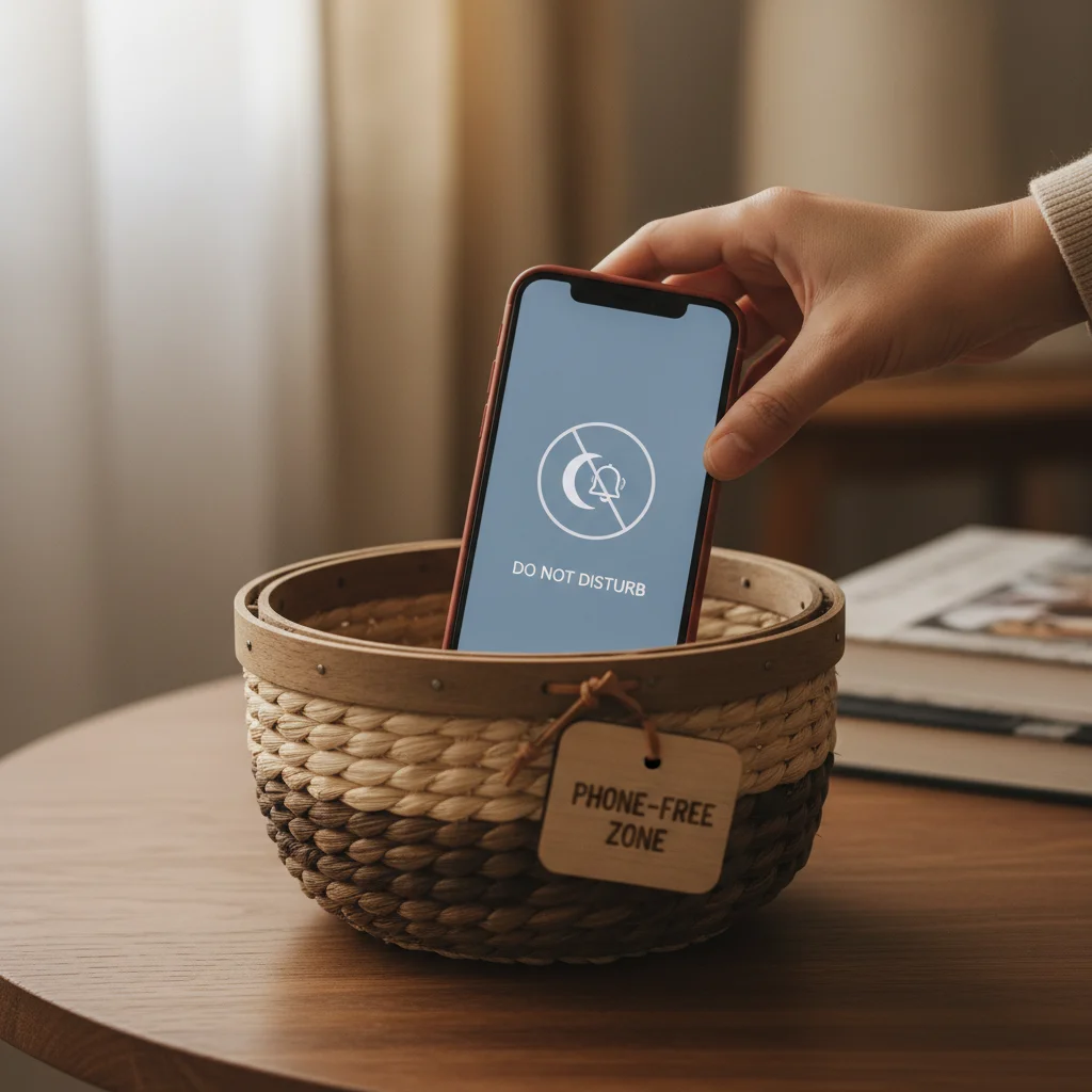 Smartphone in a 'phone-free' box, symbolizing tech boundaries