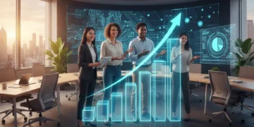 Achieve 10% Annual Growth: Lean Tactics for Small Businesses in 2026 Small business owners collaborating, symbolizing growth and future success in 2026.