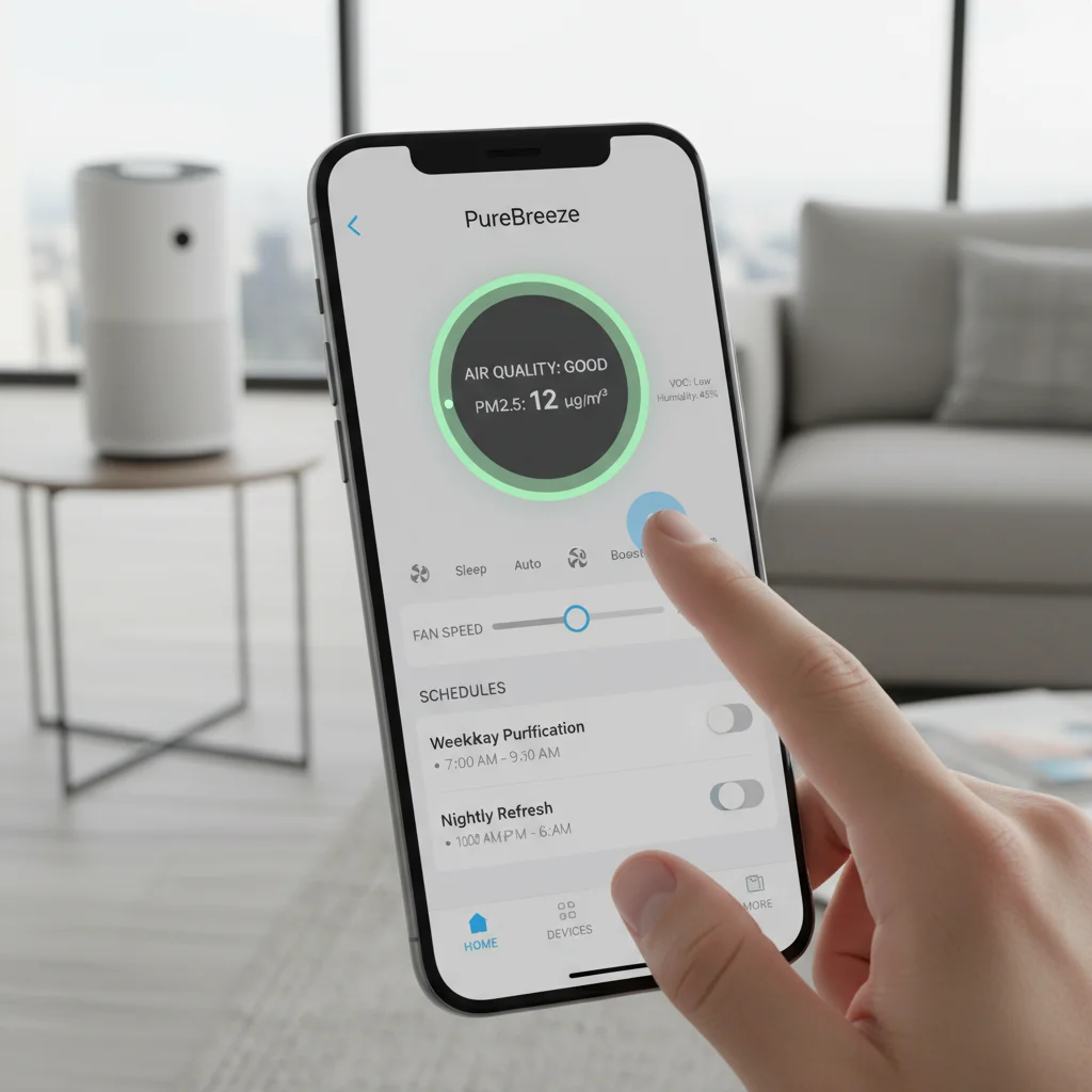 Smartphone app controlling a smart air purifier