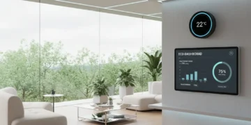 Smart home interior showcasing energy-efficient technology and smart devices