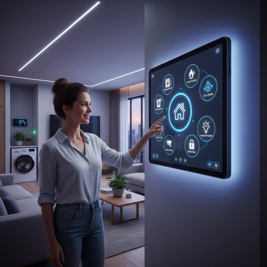 Homeowner controlling smart appliances via central hub