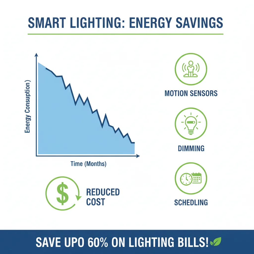 Infographic demonstrating energy savings from smart lighting features.