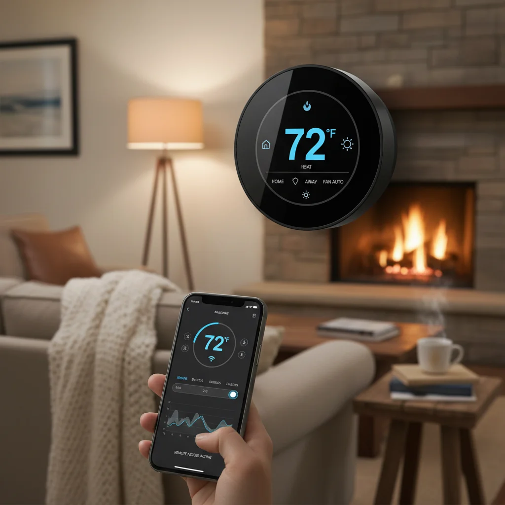 Smart thermostat controlled by smartphone for optimal home temperature