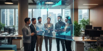 Strategic Workforce Planning 2026: Navigating US Labor Market Shifts Professionals analyzing workforce data on a digital screen, symbolizing strategic planning for 2026.