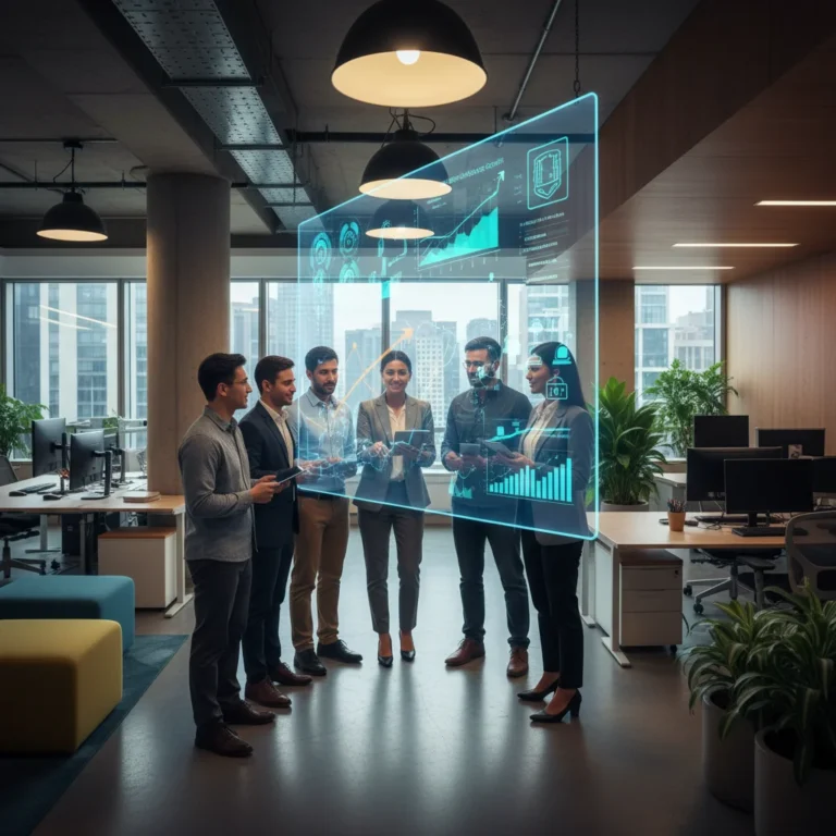 Professionals analyzing workforce data on a digital screen, symbolizing strategic planning for 2026.