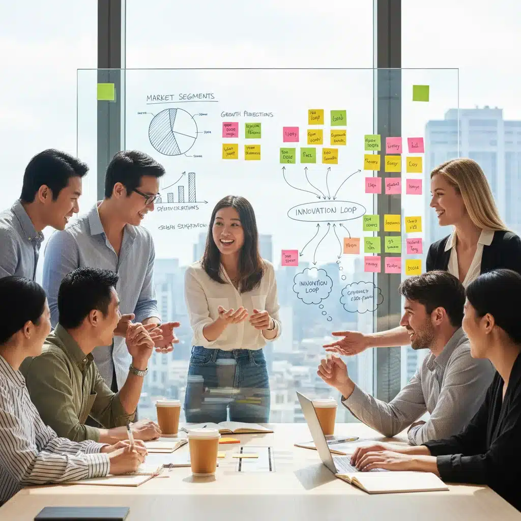 Diverse team brainstorming and collaborating on innovative ideas for business growth.