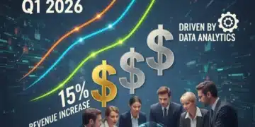 Infographic showing 15% revenue increase for US businesses Q1 2026 with data analytics