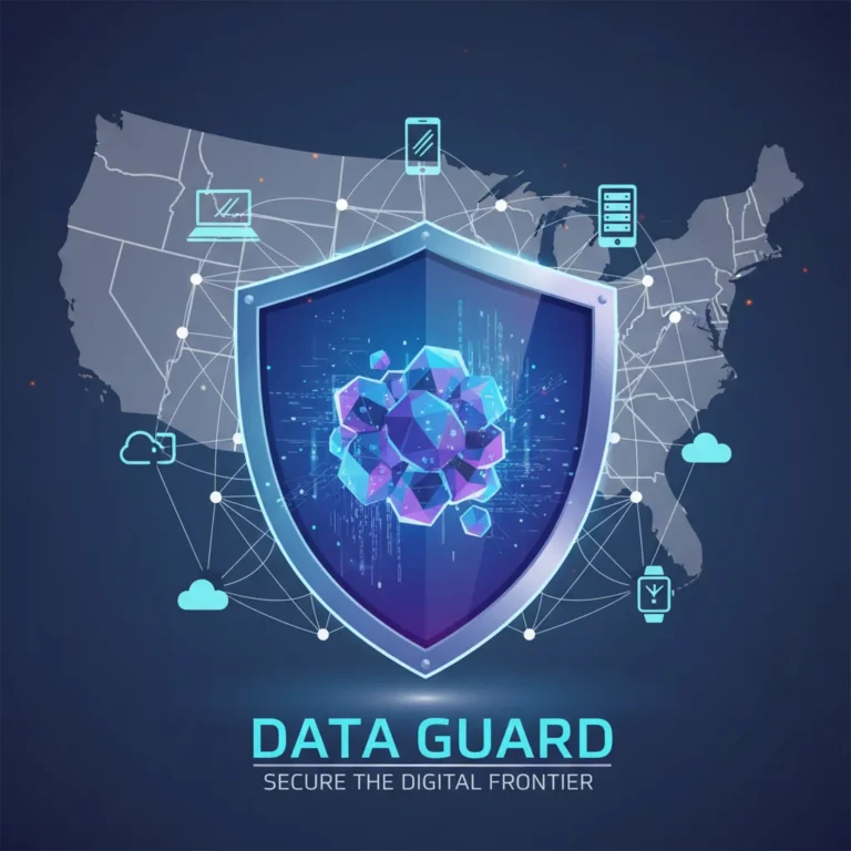 Digital shield protecting consumer data, representing US data protection in 2026.