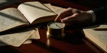 Unlocking Tomorrow: Essential Business Insights for Future-Forward Growth A hand adjusting a vintage brass barometer on a mahogany desk with old maps and a journal, illuminated by soft, directional window light, symbolizing market intelligence and trend analysis.