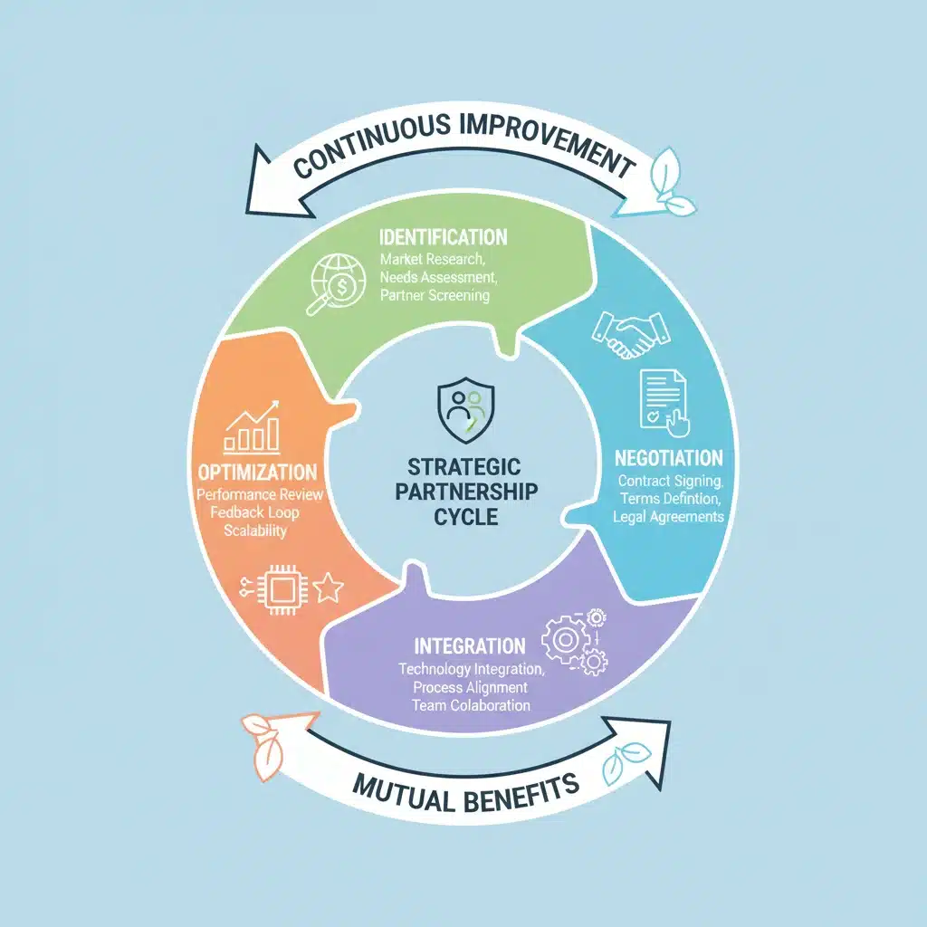 Infographic detailing the stages of strategic partnership development and lifecycle