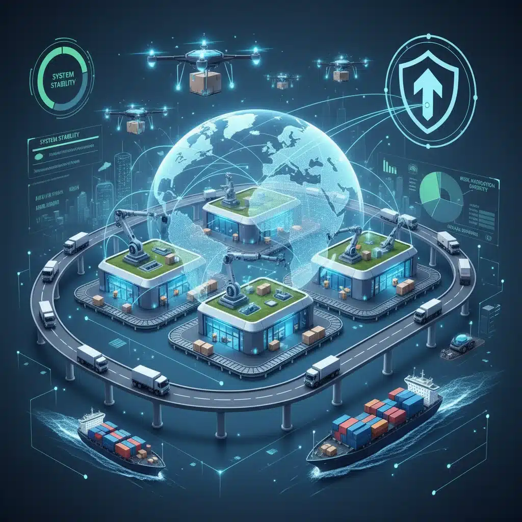 Resilient global supply chain with automated warehouses and diverse transportation