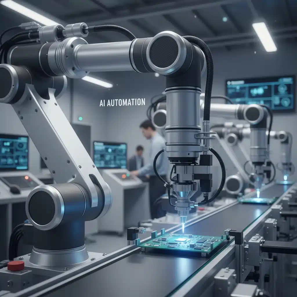 Robot arm performing automated manufacturing task