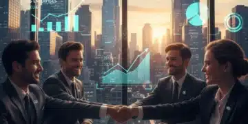 Strategic Partnerships 2026: Unlock 15% New Revenue for US Enterprises Diverse business leaders shaking hands, symbolizing strategic partnerships for revenue growth