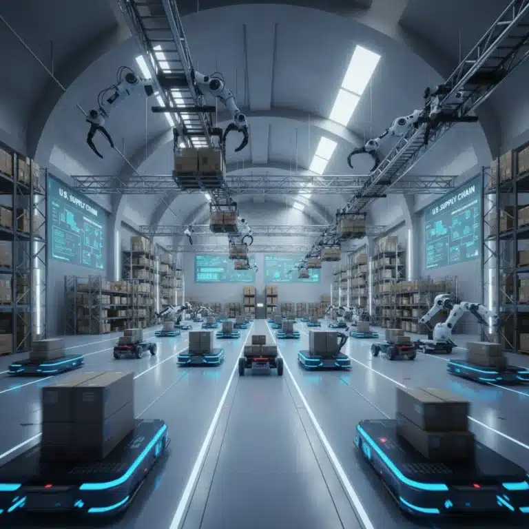 Advanced robotics optimizing logistics operations in a modern U.S. warehouse