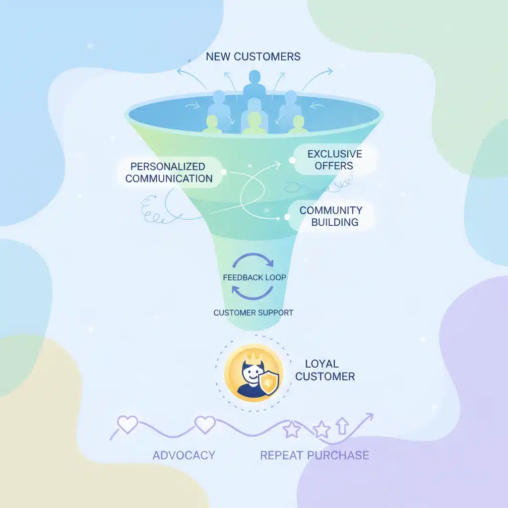 Illustration of customer retention strategies with a focus on loyalty and engagement.