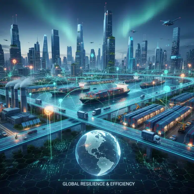 Global supply chain network with digital connections and resilient infrastructure