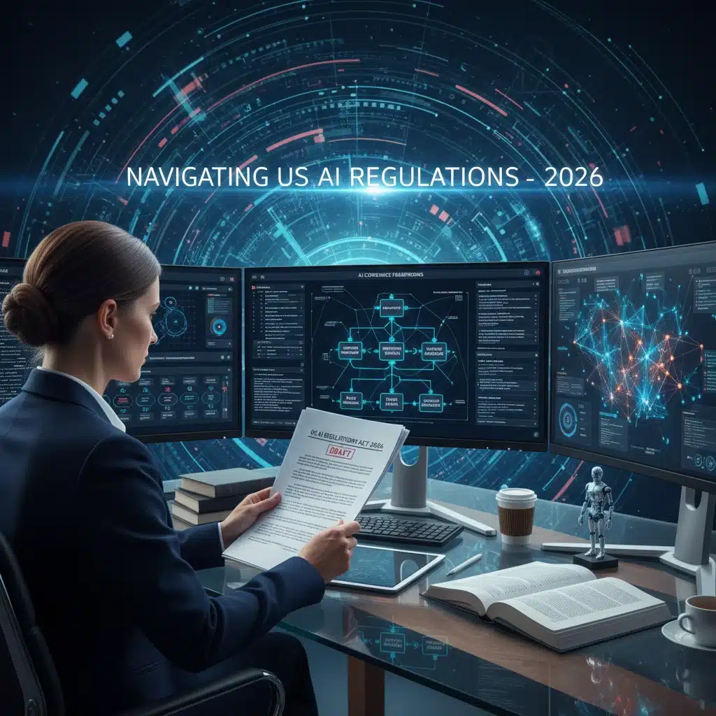 AI ethicist reviewing US AI compliance regulations and frameworks